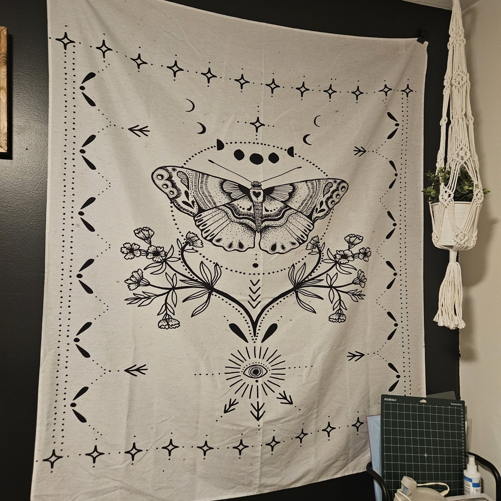 Urban Outfitters Black and White Moth Tapestry